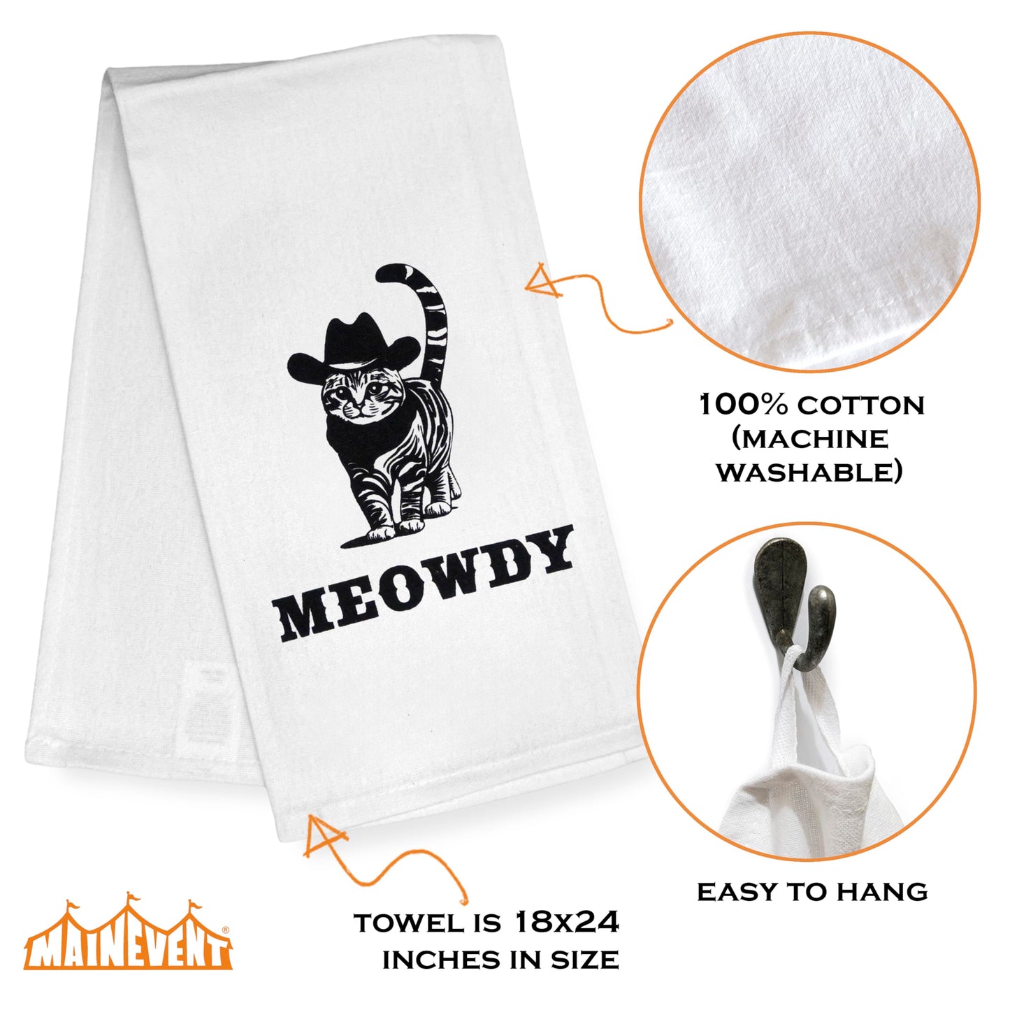 Meowdy Kitchen Towel 18x24 Inch, Funny Black Cat Kitchen Towel
