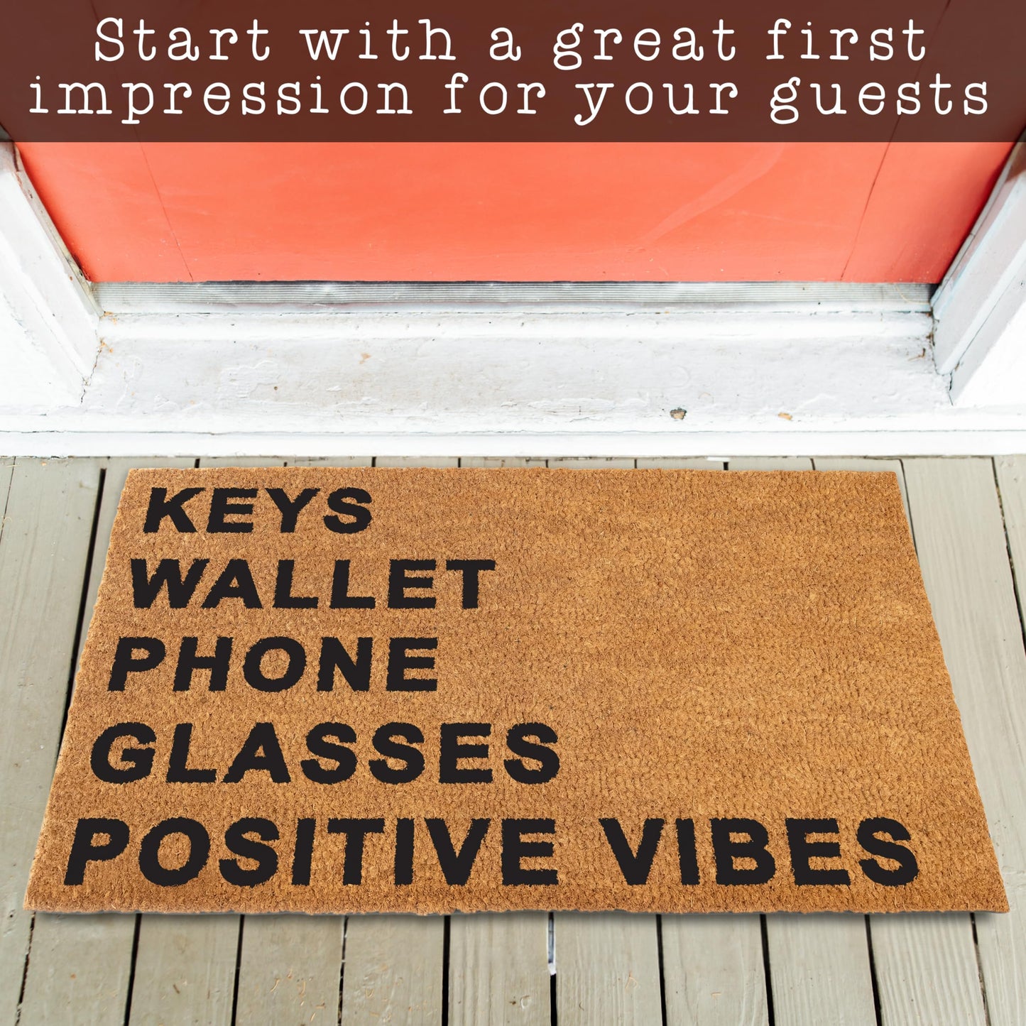 Keys Wallet Phone Glasses Positive Vibes Door Mat Coir Outdoor 30x17 Inch