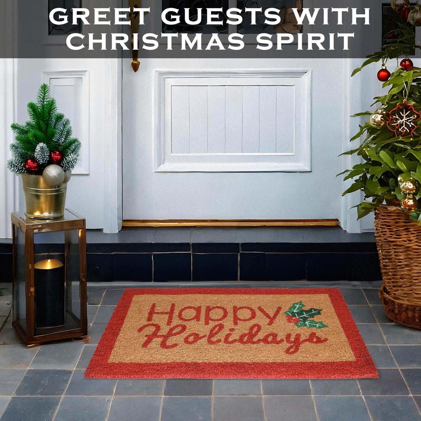 Happy Holidays Door Mat Outdoor 30x17 Inch