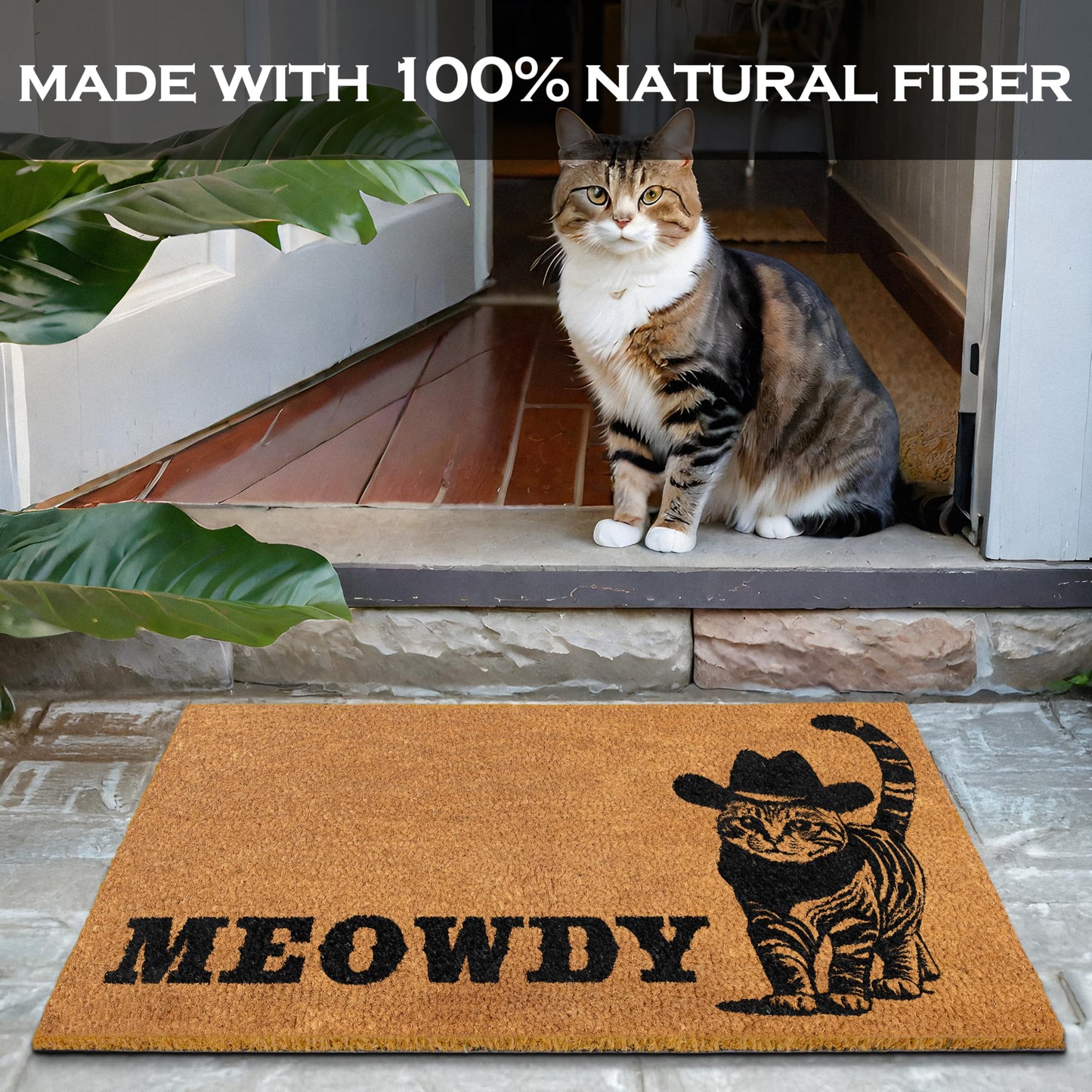 Meowdy Coir Doormat 30x17 Inch, Cat-lover Gift Cat-themed Doormats