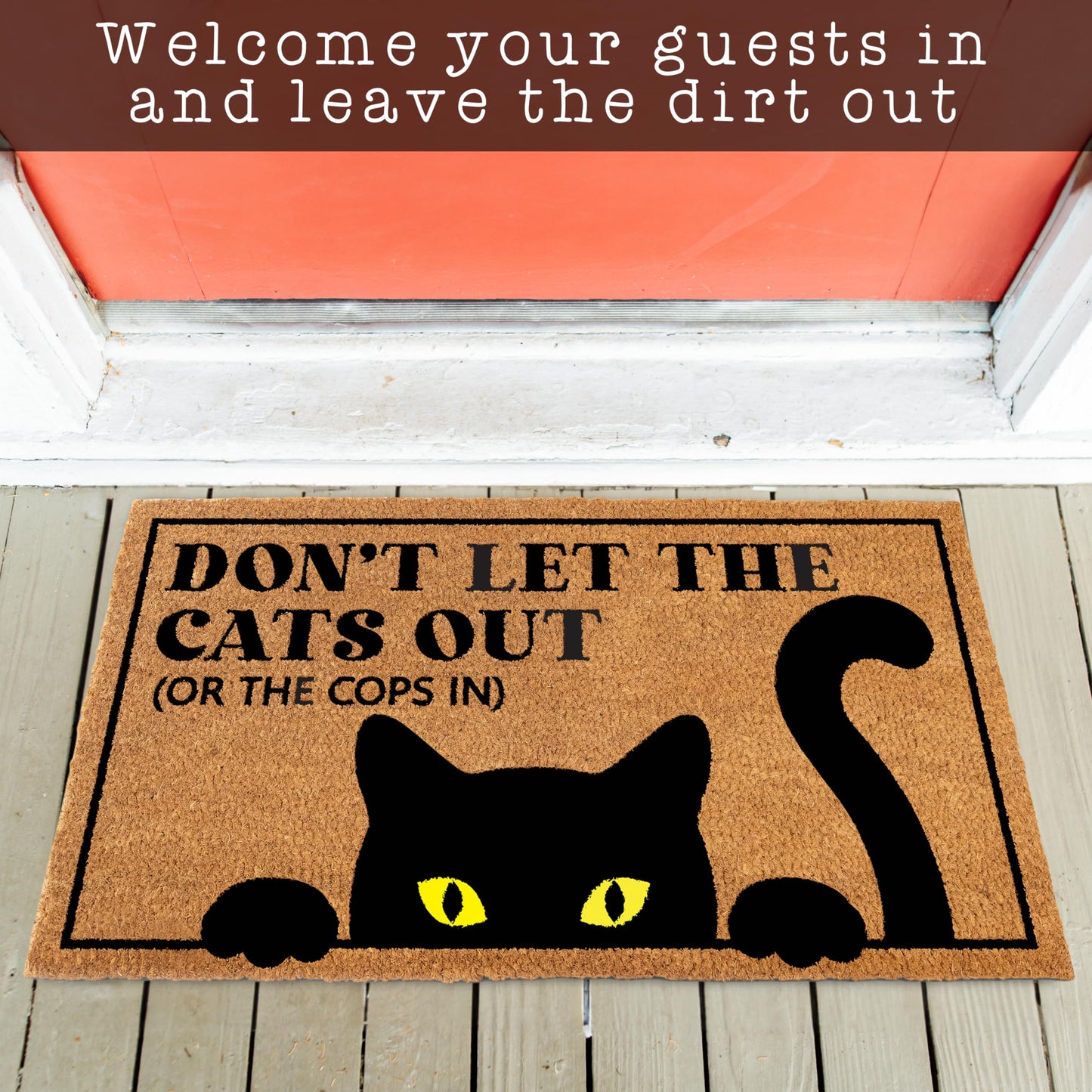 Don't Let The Cats Out Or The Cops In Door Mat Coir Outdoor 30x17 Inch