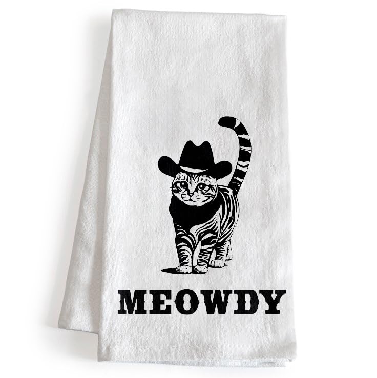 Meowdy Kitchen Towel 18x24 Inch, Funny Black Cat Kitchen Towel