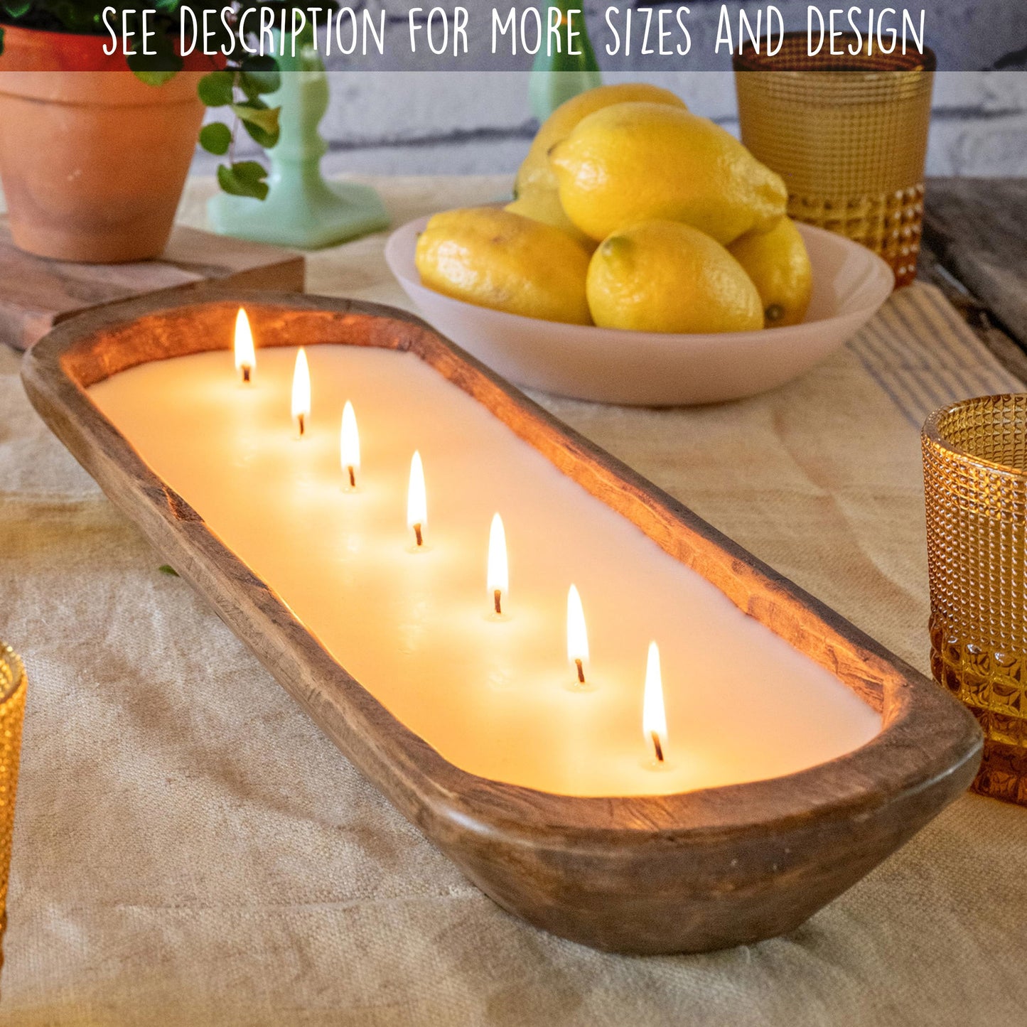 Wooden Dough Bowl Candle 20-inch Length