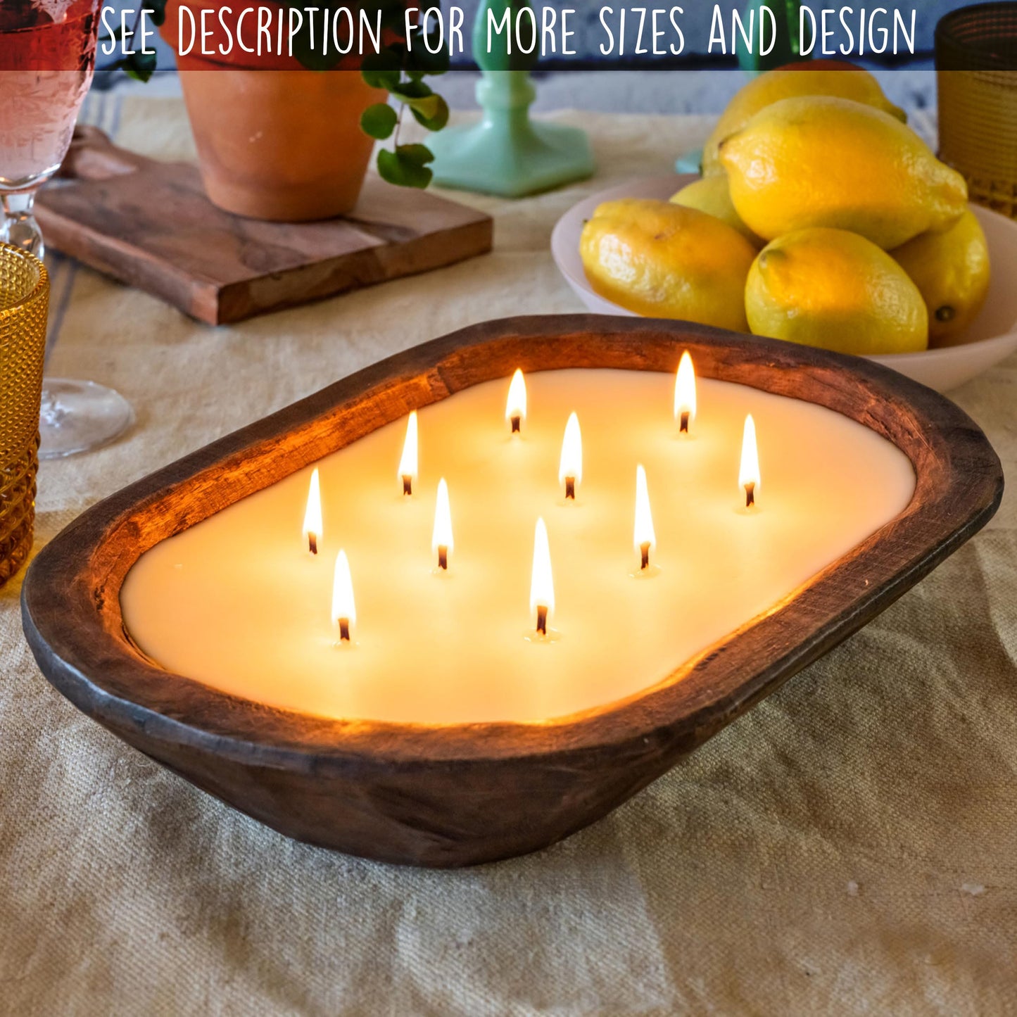Wooden Dough Bowl Candle 10x14 Inch