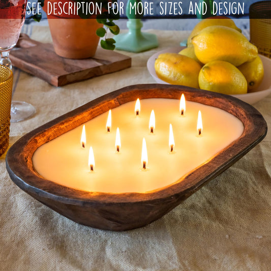 Wooden Dough Bowl Candle 10x14 Inch