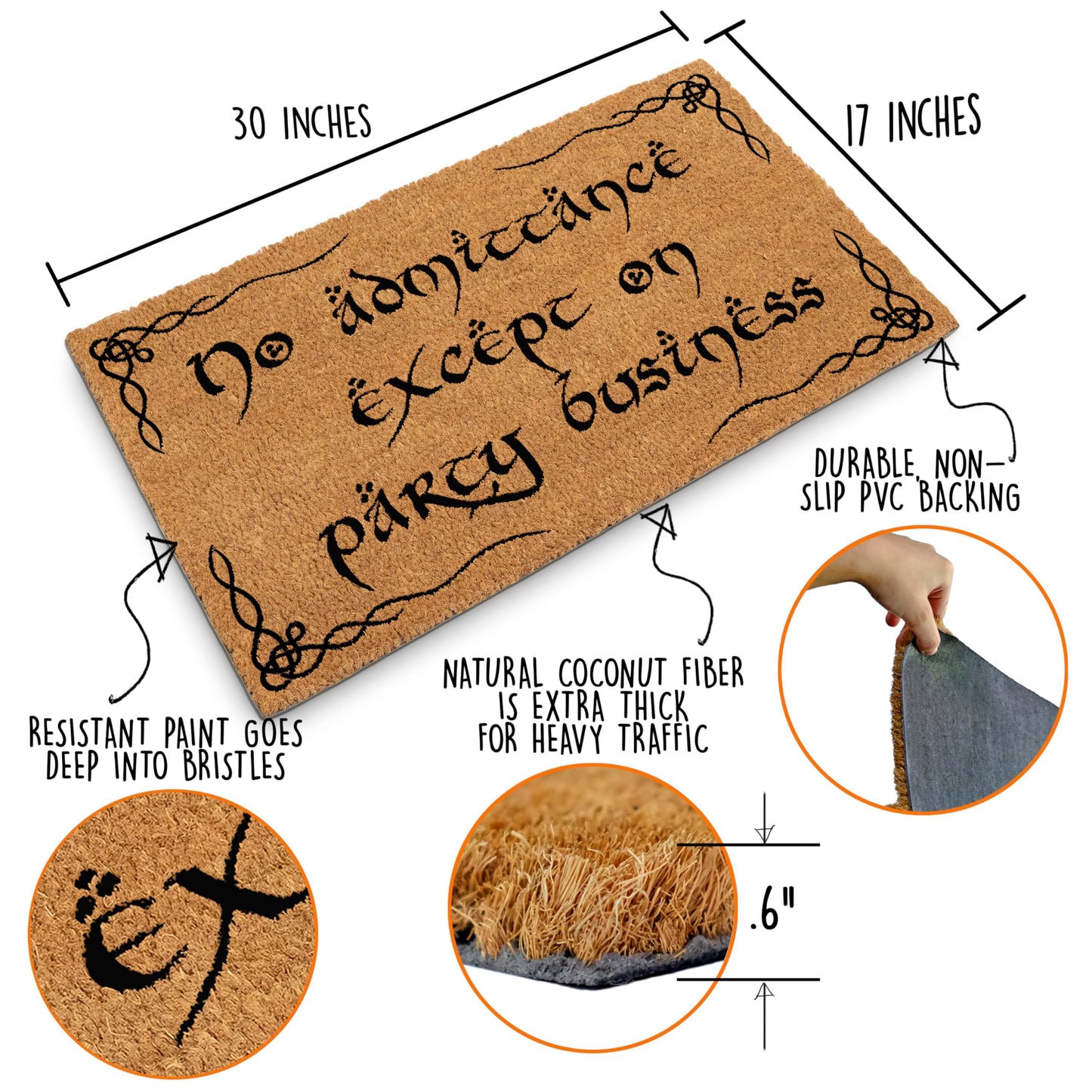 No Admittance Except On Party Business Coir Door Mat Outdoor 30x17 Inch