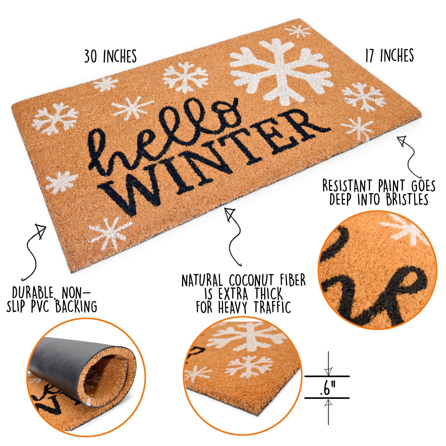 Hello Winter Snowlfake Door Mat 30x17 Inch