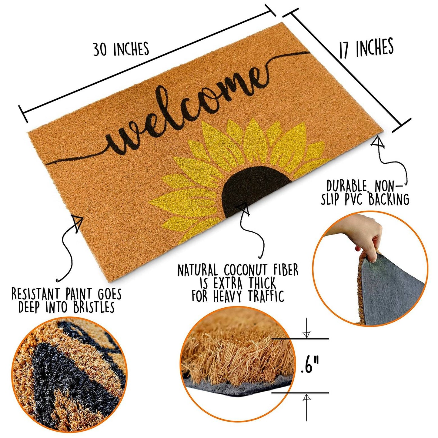 Welcome Sunflowers Doormat 30x17 Inch