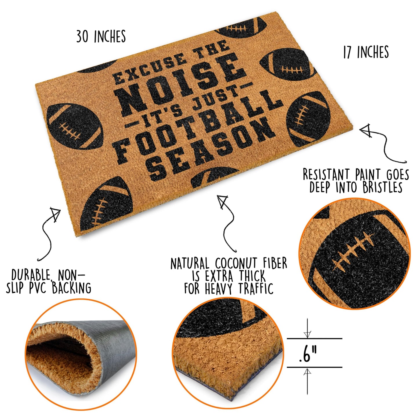 Excuse The Noise Its Just Football Season Doormat 30x17 Inch