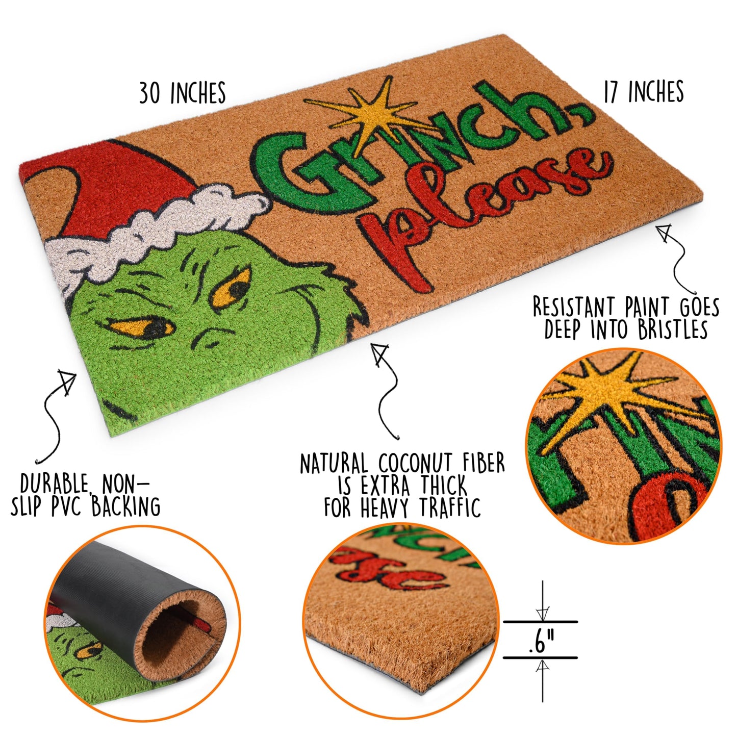 Grinch Please Door Mat Outdoor 30x17 Inch