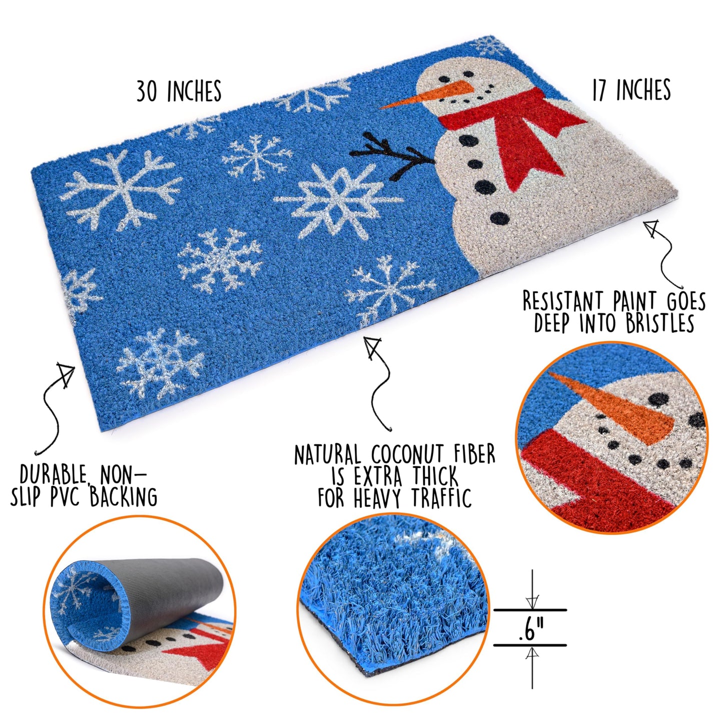 Snowy Snowman Door Mat Outdoor 30x17 Inch