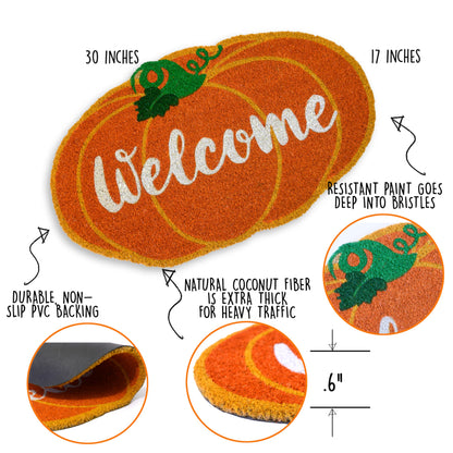 Halloween Pumpkin-themed Coir Door Mat 30x17 Inch