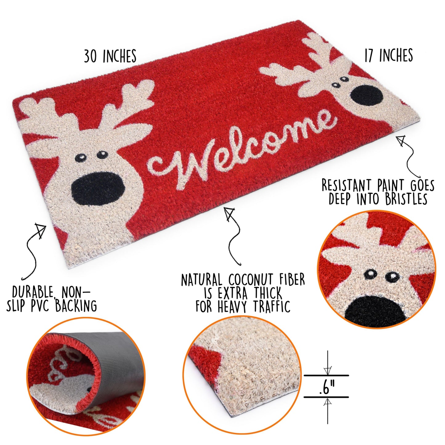Reindeer Door Mat 30x17 Inch