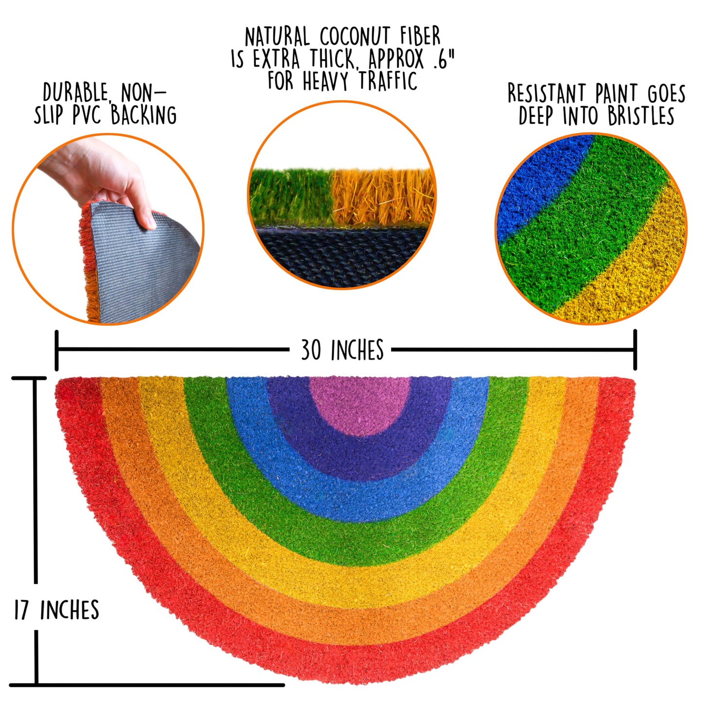 Rainbow Halfmoon Summer Spring Doormat 30"x17"