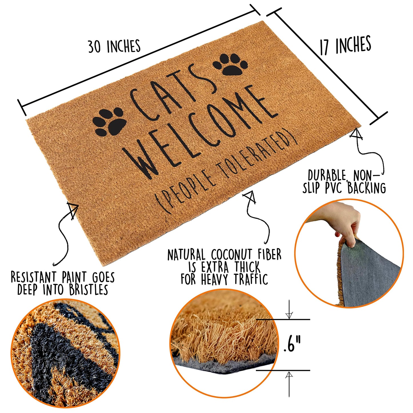 Cats Welcome People Tolerated Doormat 30x17 Inch