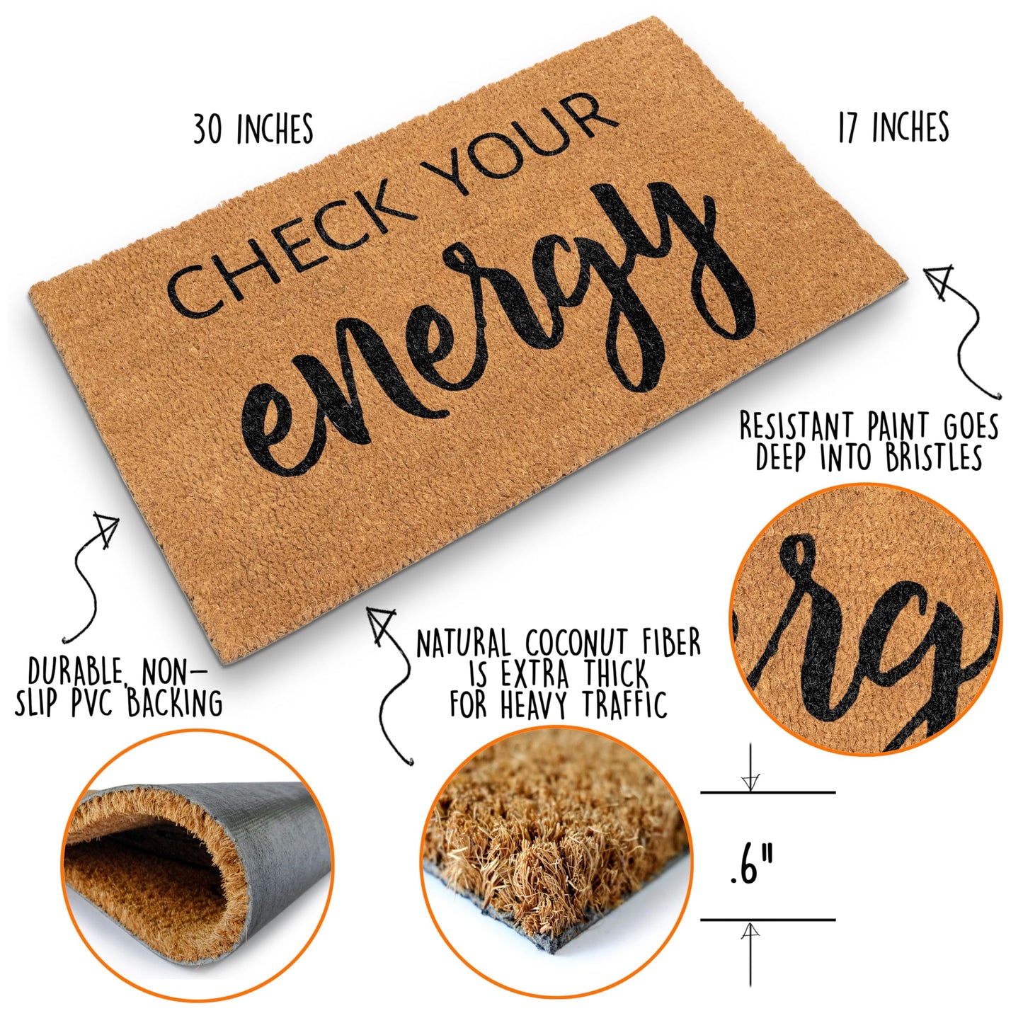 Coir Mat Check Your Energy 30"x17"