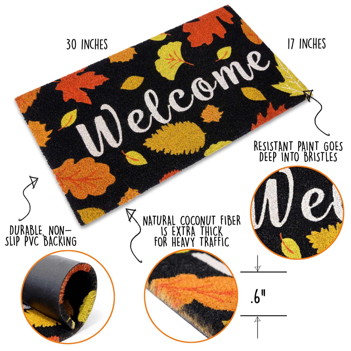 Welcome Leaves Fall Door Mat 30x17 Inch