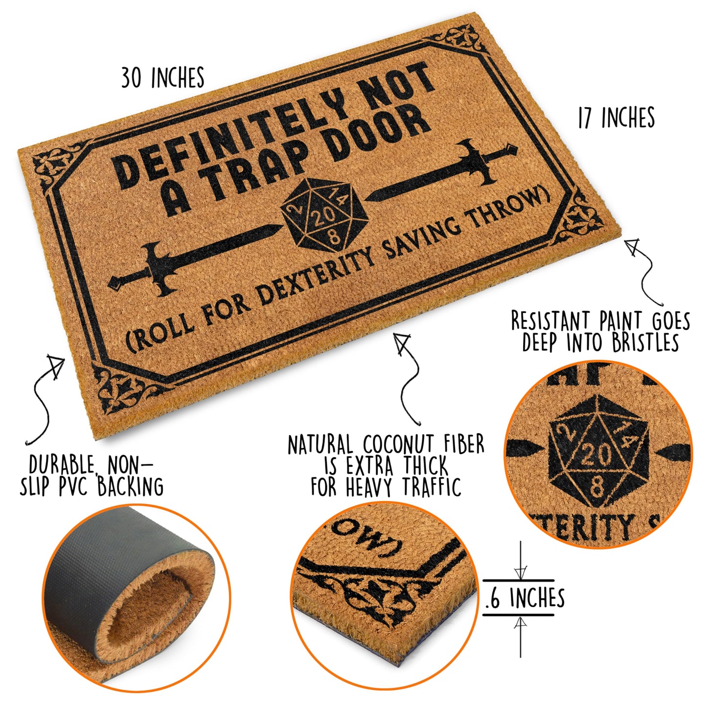Not a Trap Door Coir Doormat Outdoor 30x17 Inch