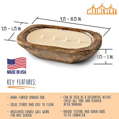 Wooden Dough Bowl Candle 10-inch Length