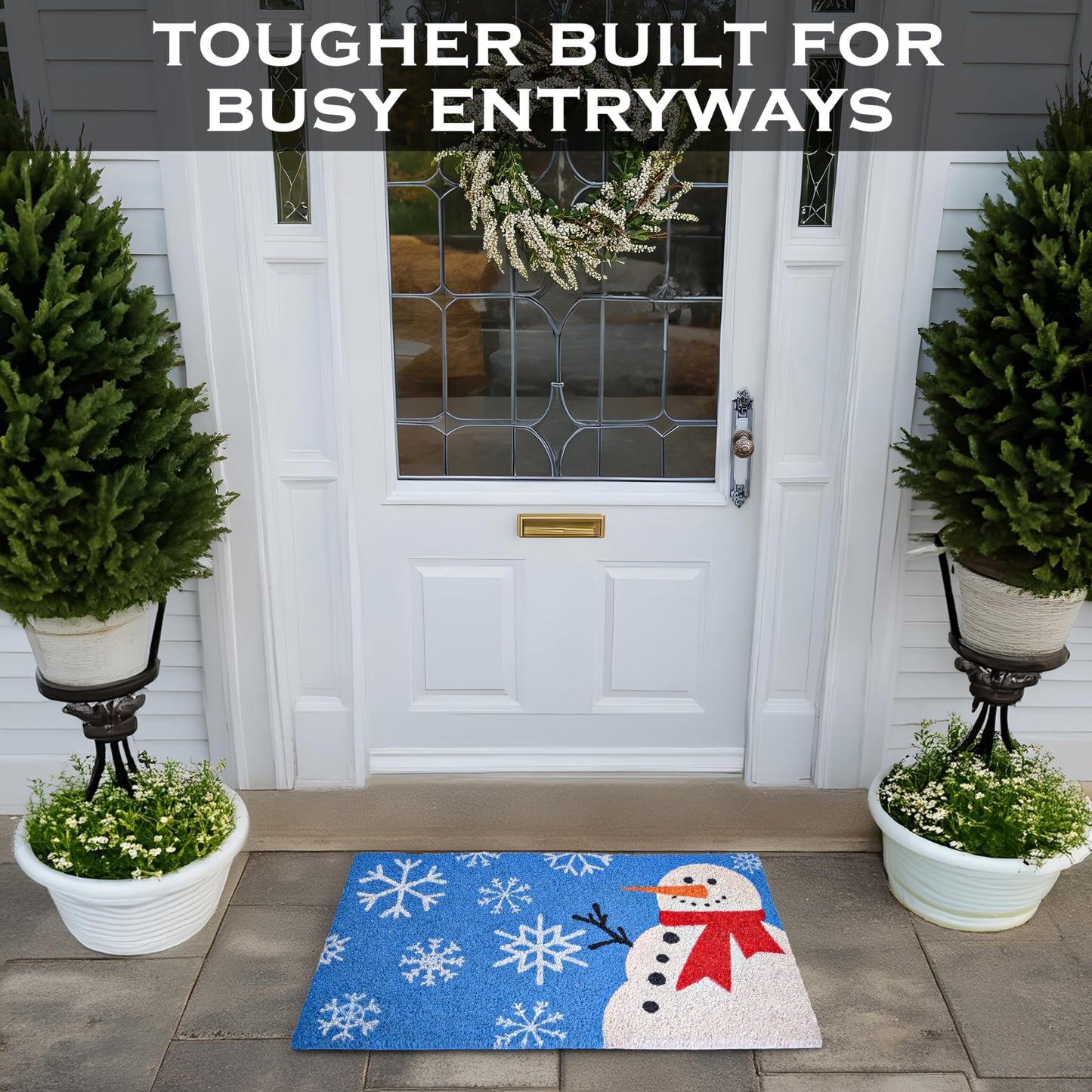 Snowy Snowman Door Mat Outdoor 30x17 Inch