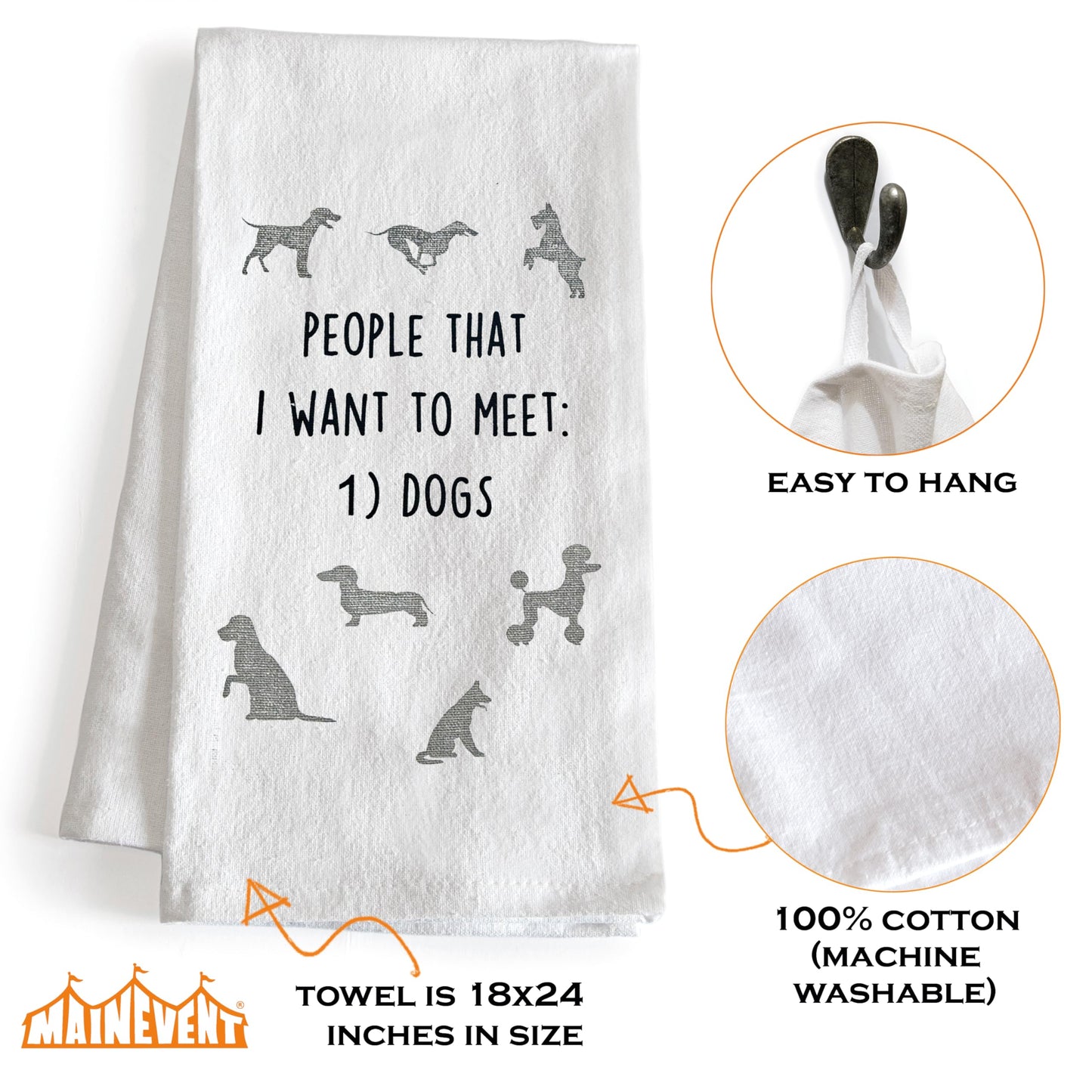 People That I Want To Meet: Dogs 18x24 Inch Cotton Kitchen Towels