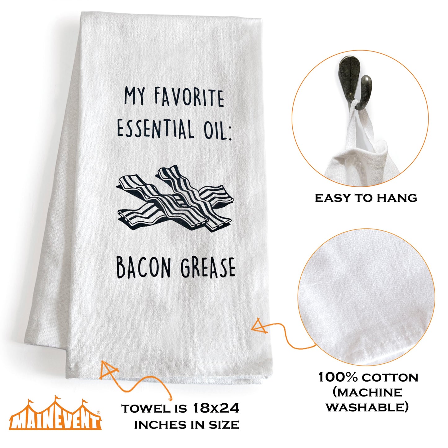 My Favorite Essential Oil: Bacon Grease Towel 18x24 Inch Funny Kitchen Towel