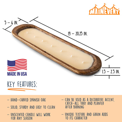 Wooden Dough Bowl Candle 20-inch Length