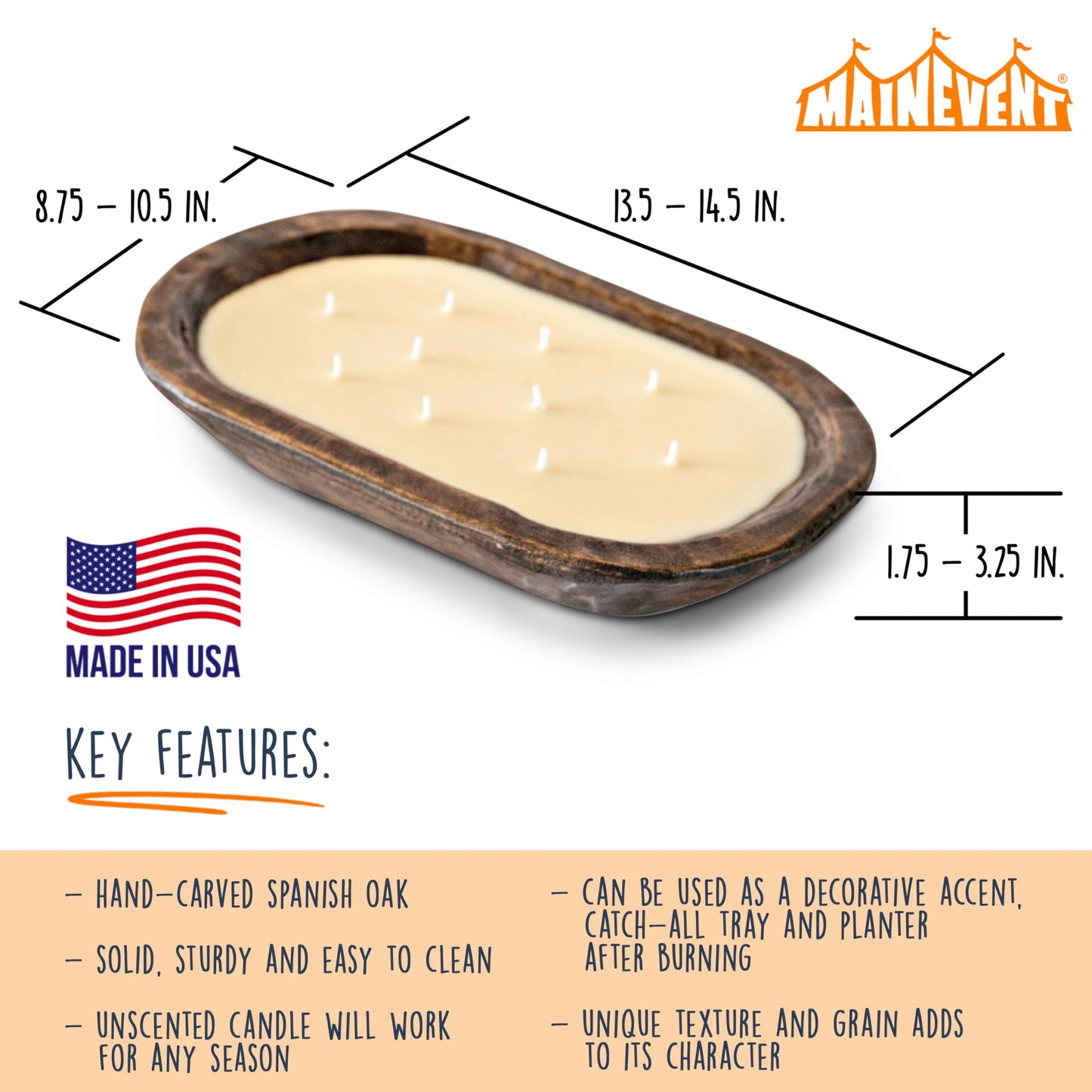 Wooden Dough Bowl Candle 10x14 Inch