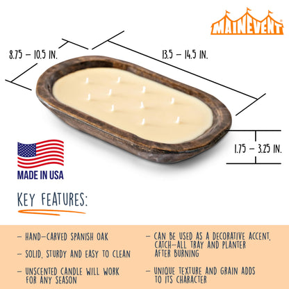 Wooden Dough Bowl Candle 10x14 Inch