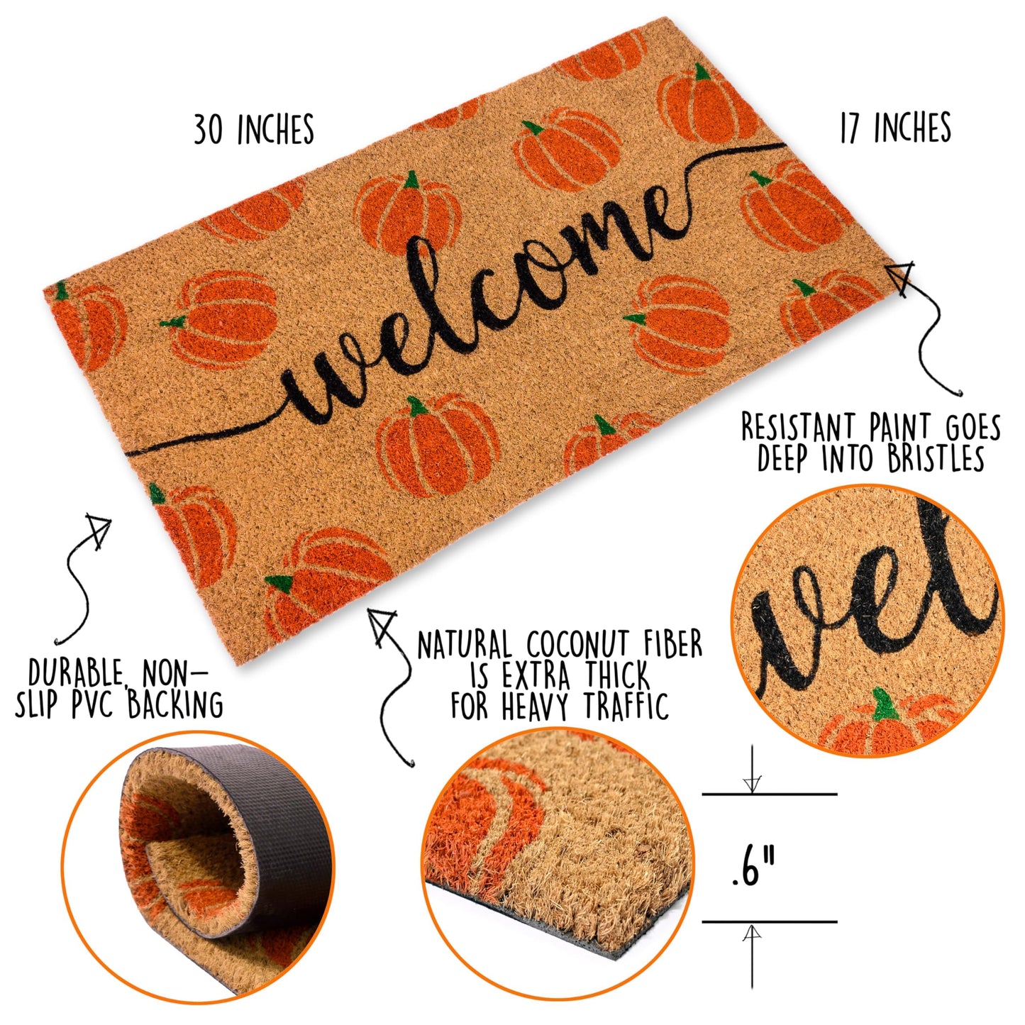 Halloween Pumpkin-themed Coir Door Mat 30x17 Inch