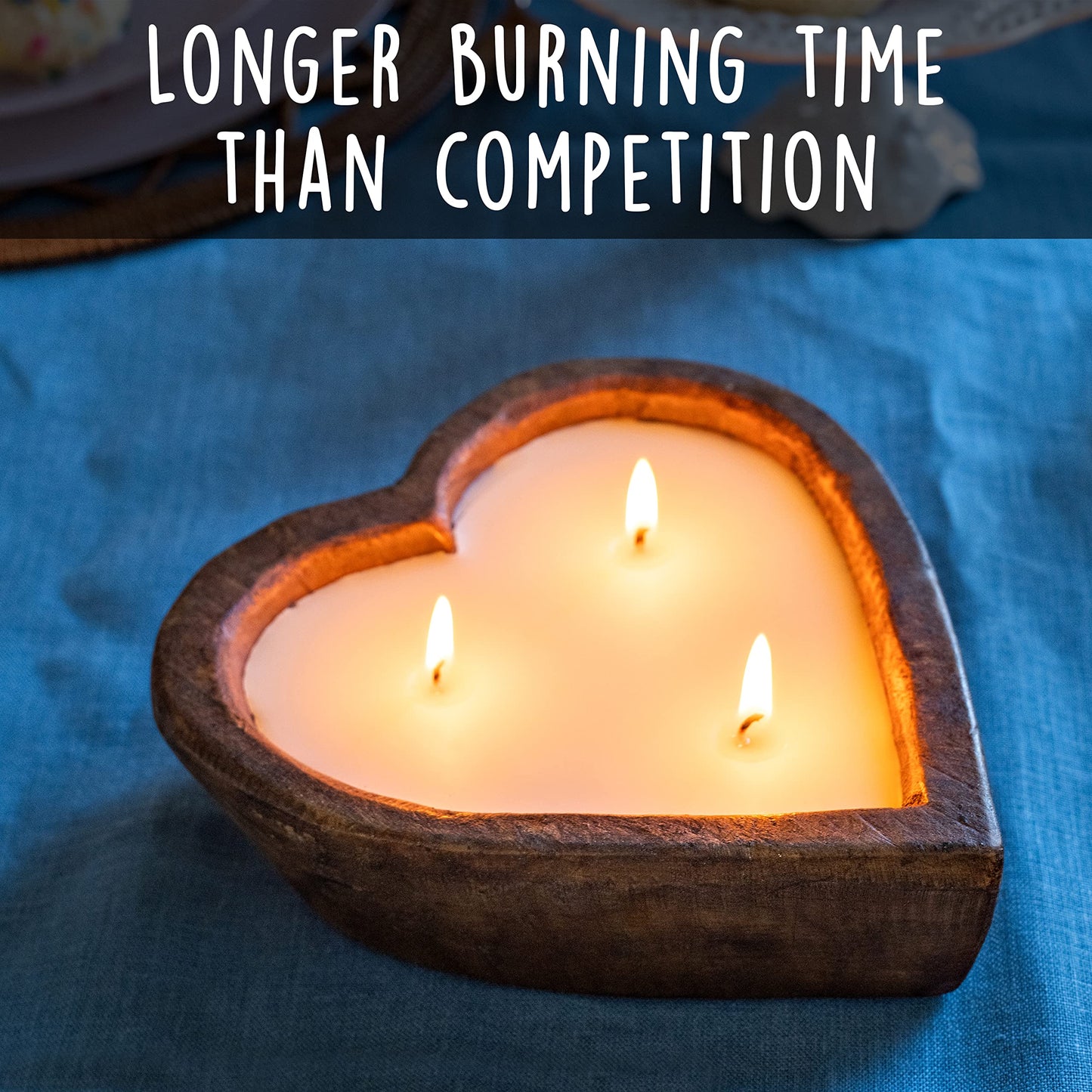 Wooden Dough Bowl Candle 6-inch Heart