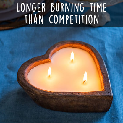 Wooden Dough Bowl Candle 6-inch Heart