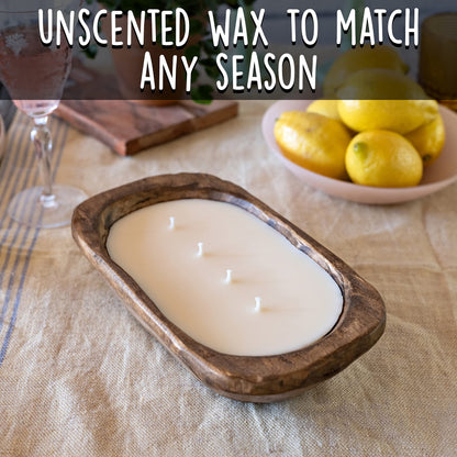 Wooden Dough Bowl Candle 10-inch Length