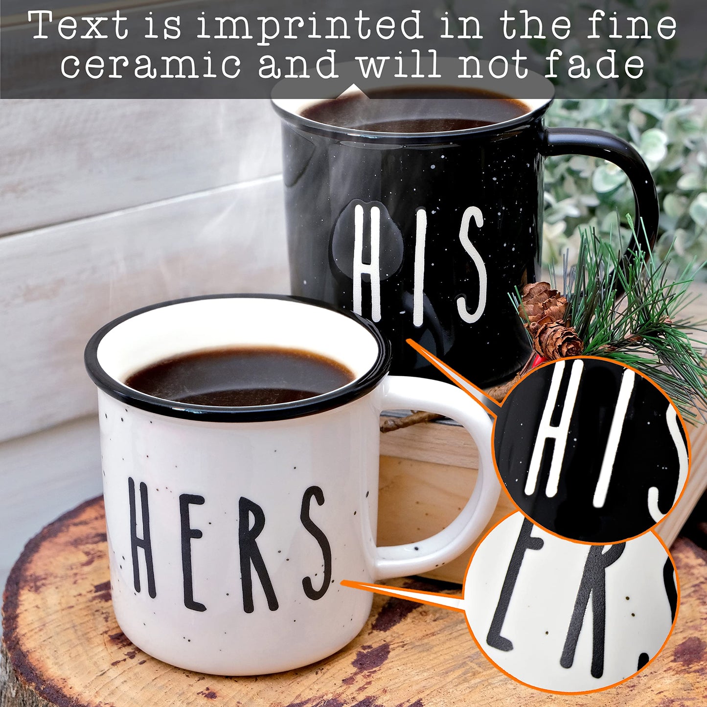 Hers/His Ceramic Coffee Mug Set for 2