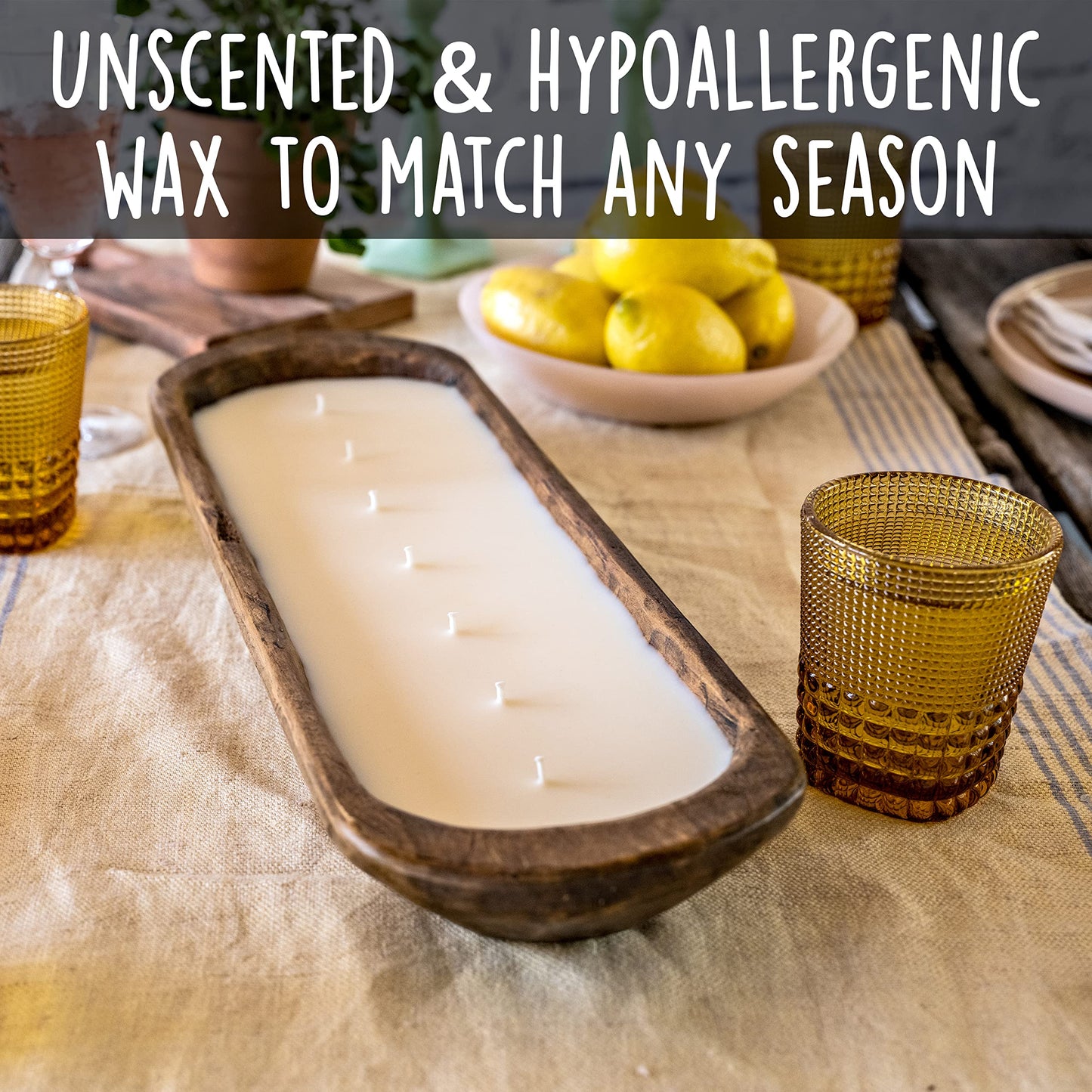 Wooden Dough Bowl Candle 20-inch Length