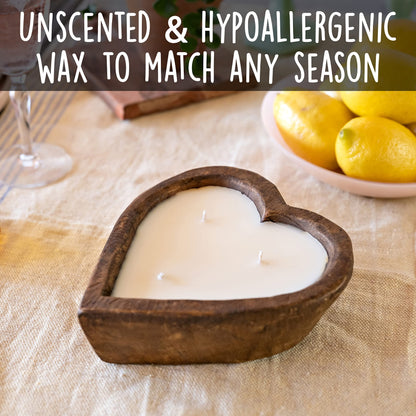 Wooden Dough Bowl Candle 6-inch Heart