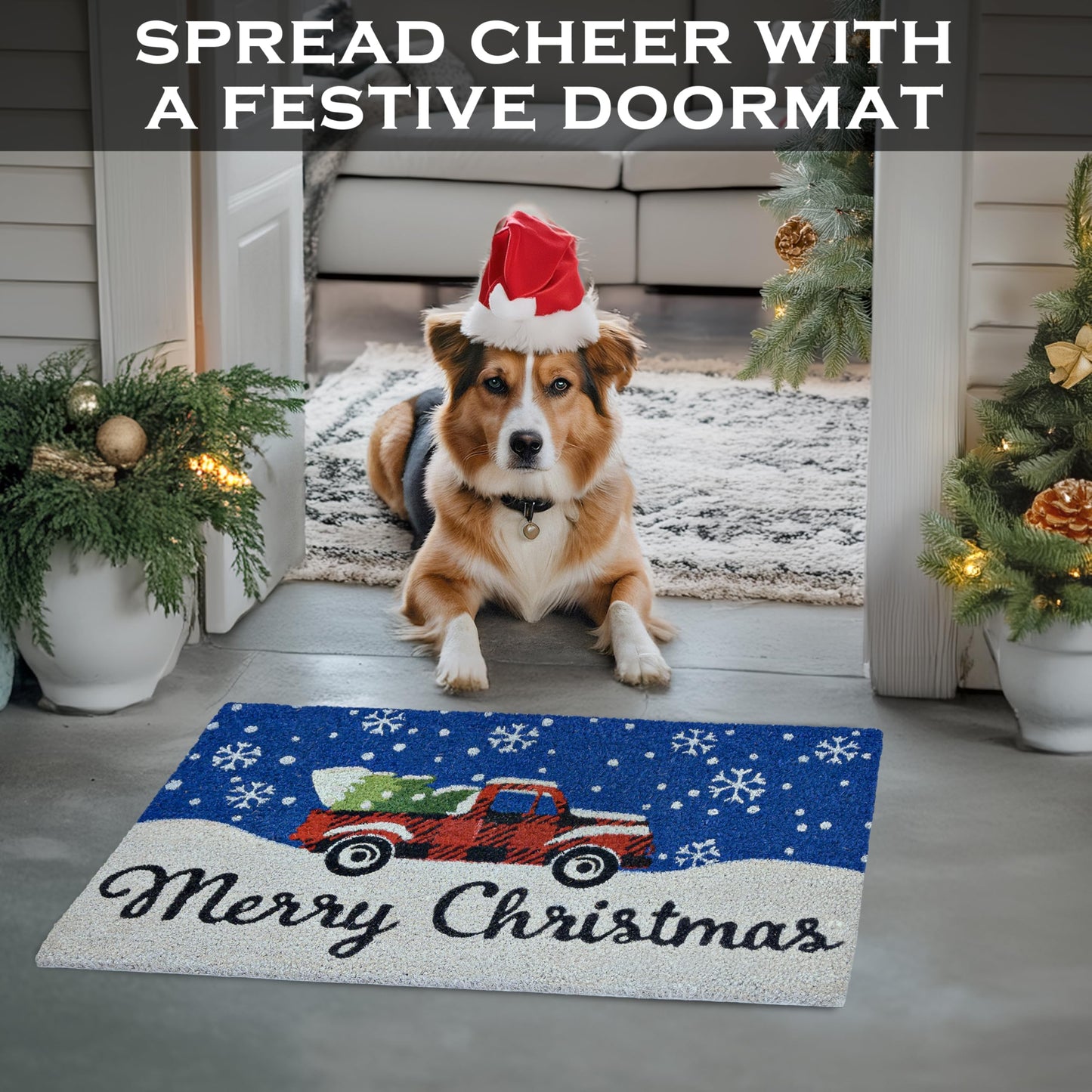 Old Truck Merry Christmas Welcome Mat 30x17 Inch