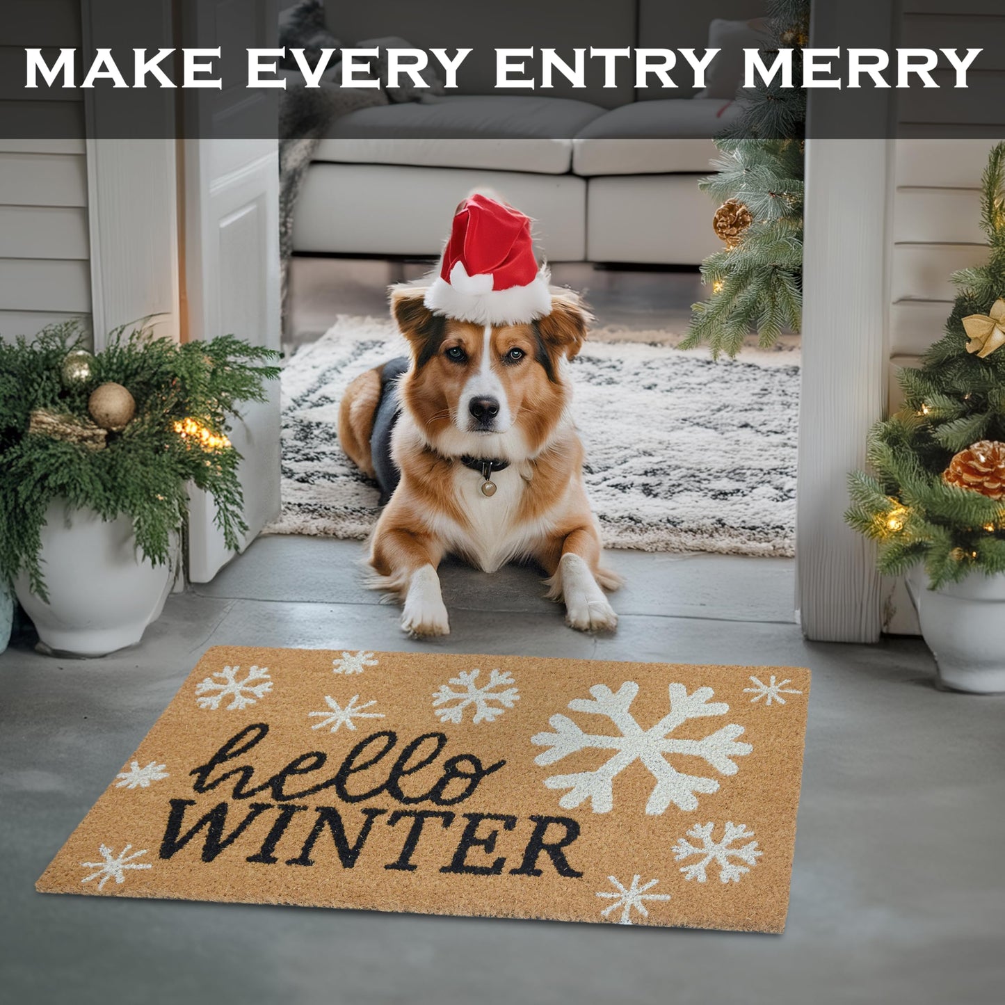 Hello Winter Snowlfake Door Mat 30x17 Inch