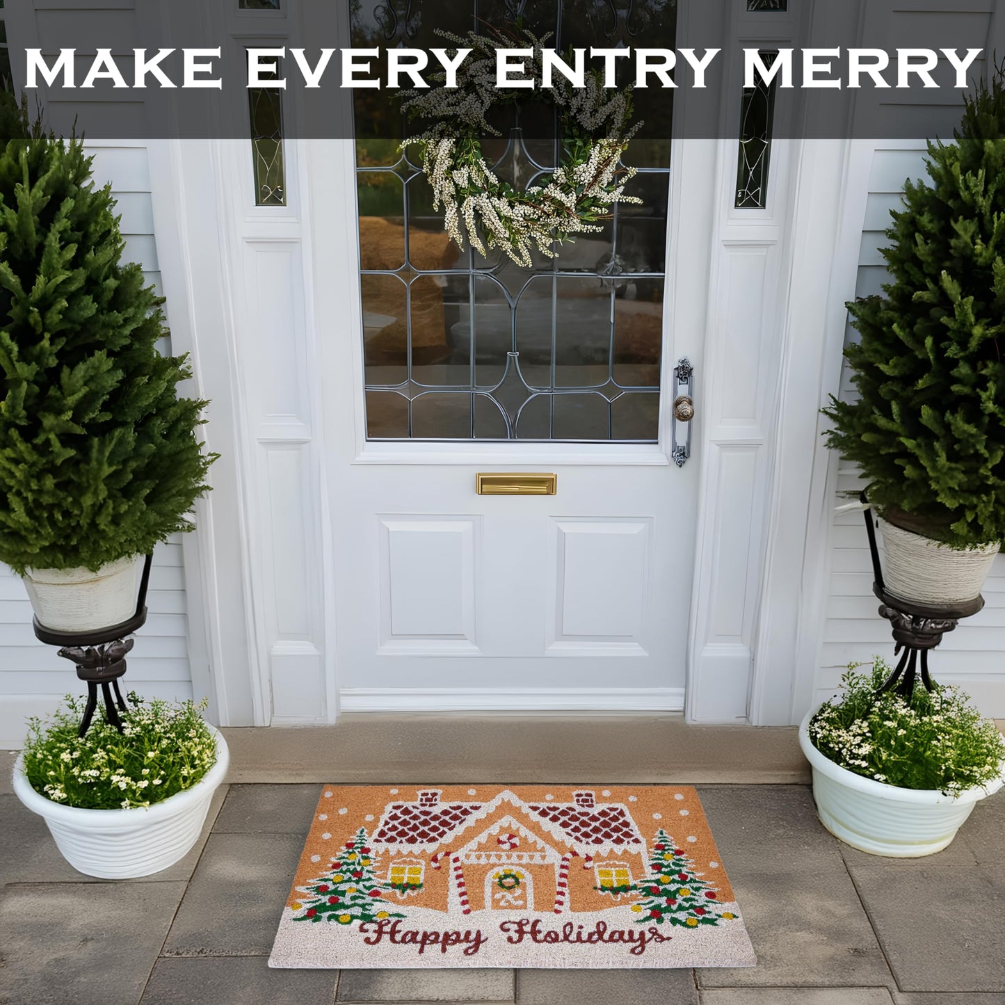 Gingerbread House Christmas Door Mat 30x17 Inch