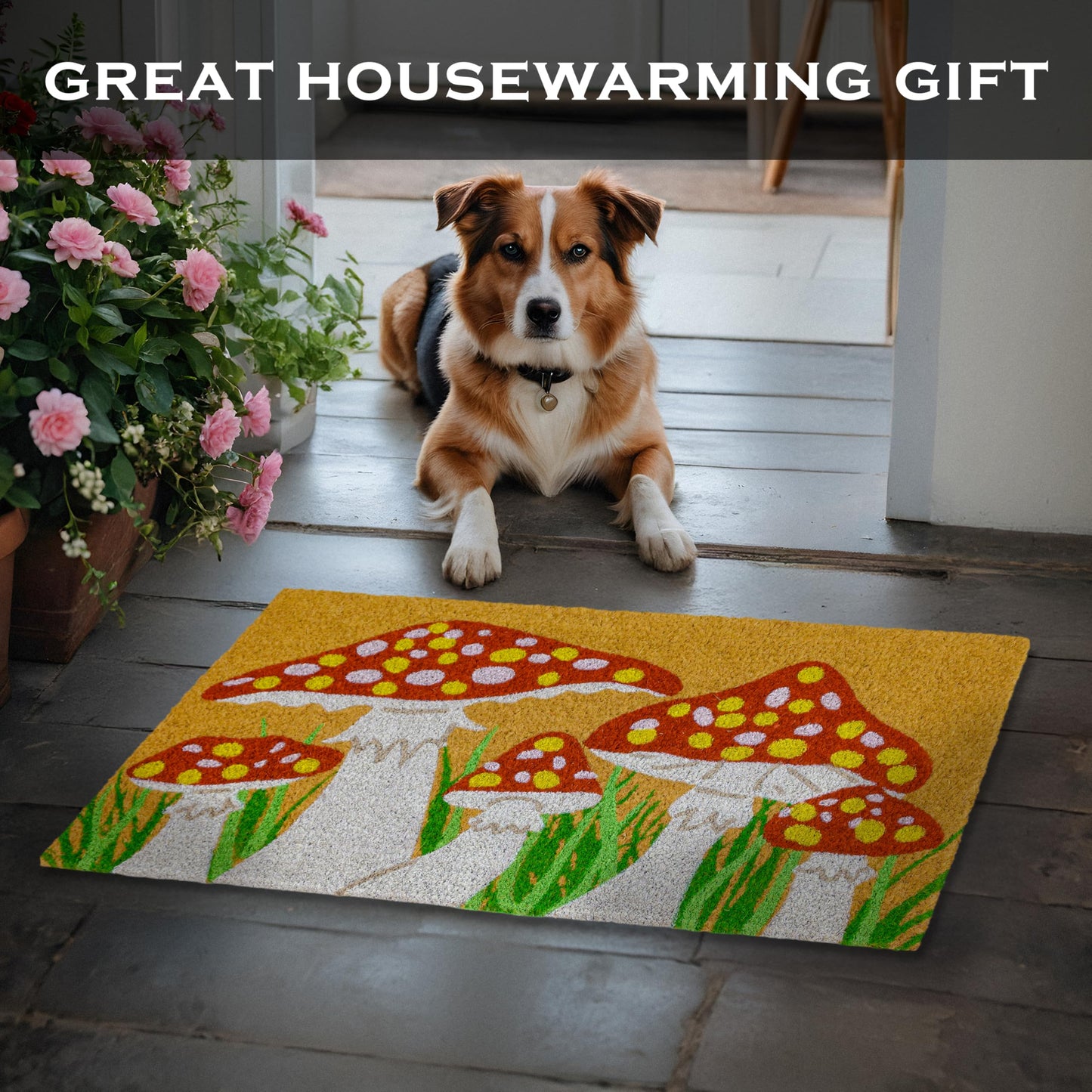 Mushroom Spring Summer Coir Welcome Doormat 30x17 Inch