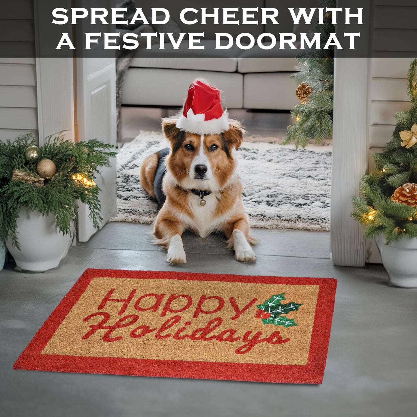 Happy Holidays Door Mat Outdoor 30x17 Inch