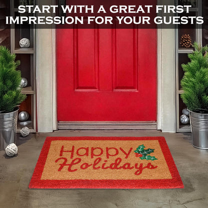 Happy Holidays Door Mat Outdoor 30x17 Inch
