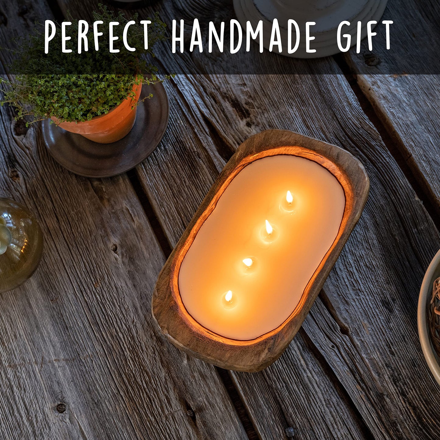 Wooden Dough Bowl Candle 10-inch Length