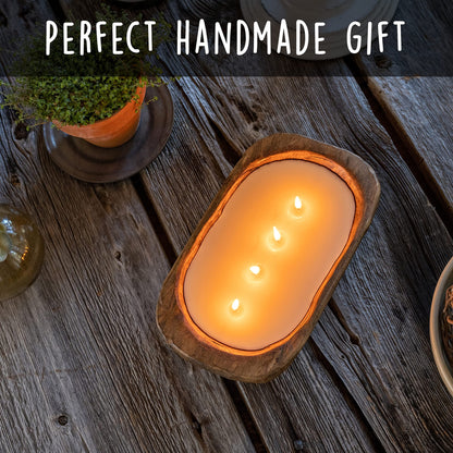 Wooden Dough Bowl Candle 10-inch Length