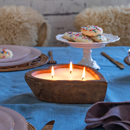 Wooden Dough Bowl Candle 6-inch Heart