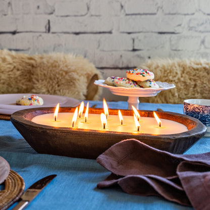 Wooden Dough Bowl Candle 10x14 Inch