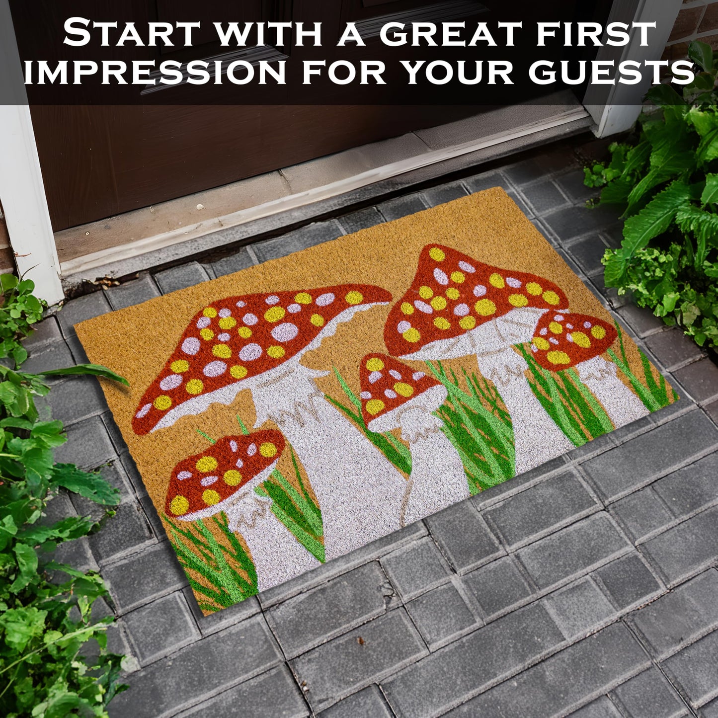 Mushroom Spring Summer Coir Welcome Doormat 30x17 Inch