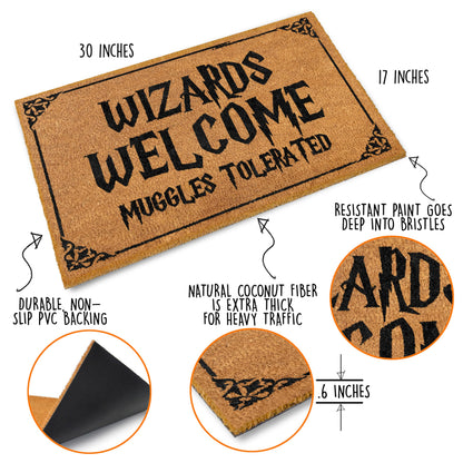Wizards Welcome Tolerated Potter Door Mat Outdoor Coir 30x17 Inch