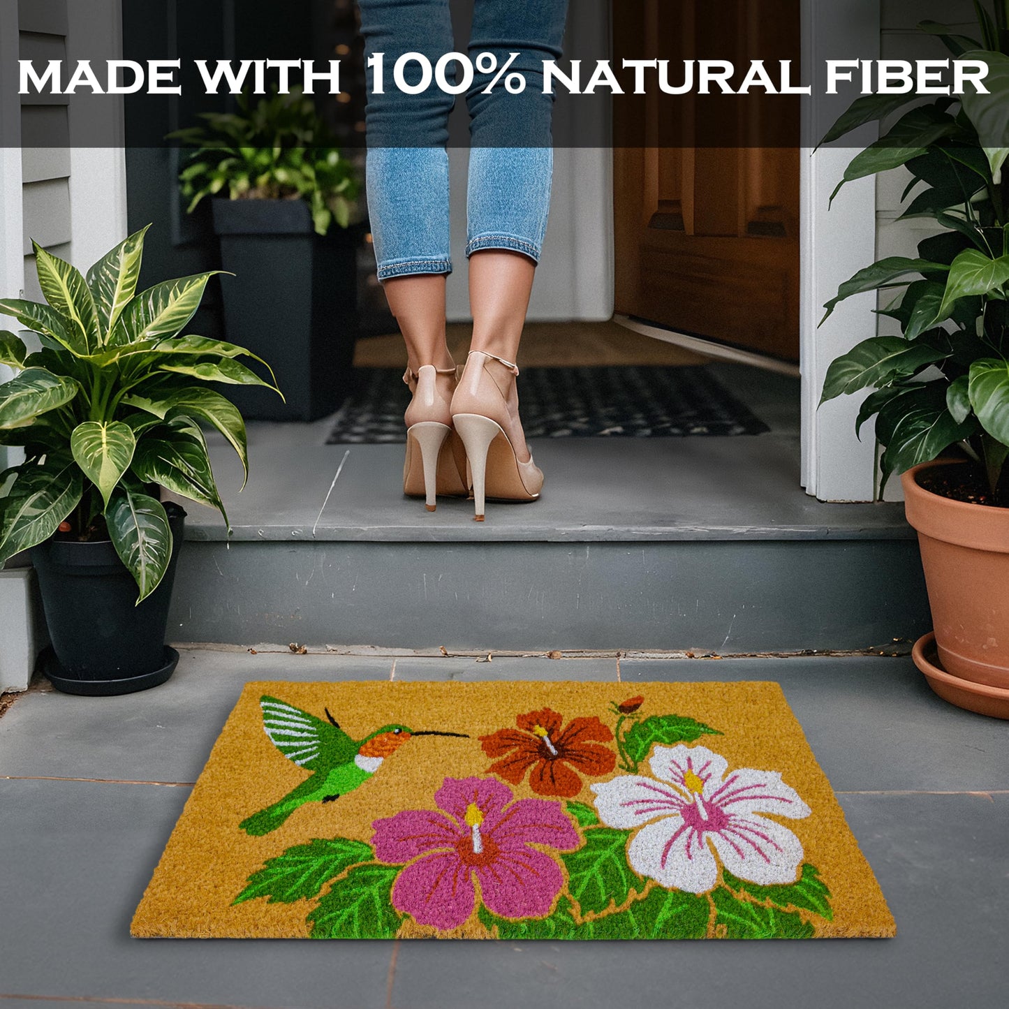 Hummingbird Coir Door Mat 30x17 Inch