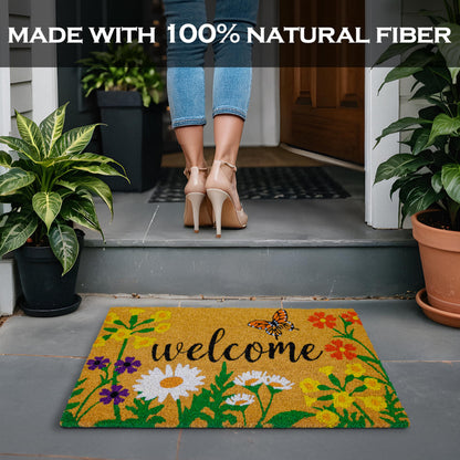 Floral Coir Doormat Outdoor 30x17 Inch Spring Flowers Garden Summer Mats